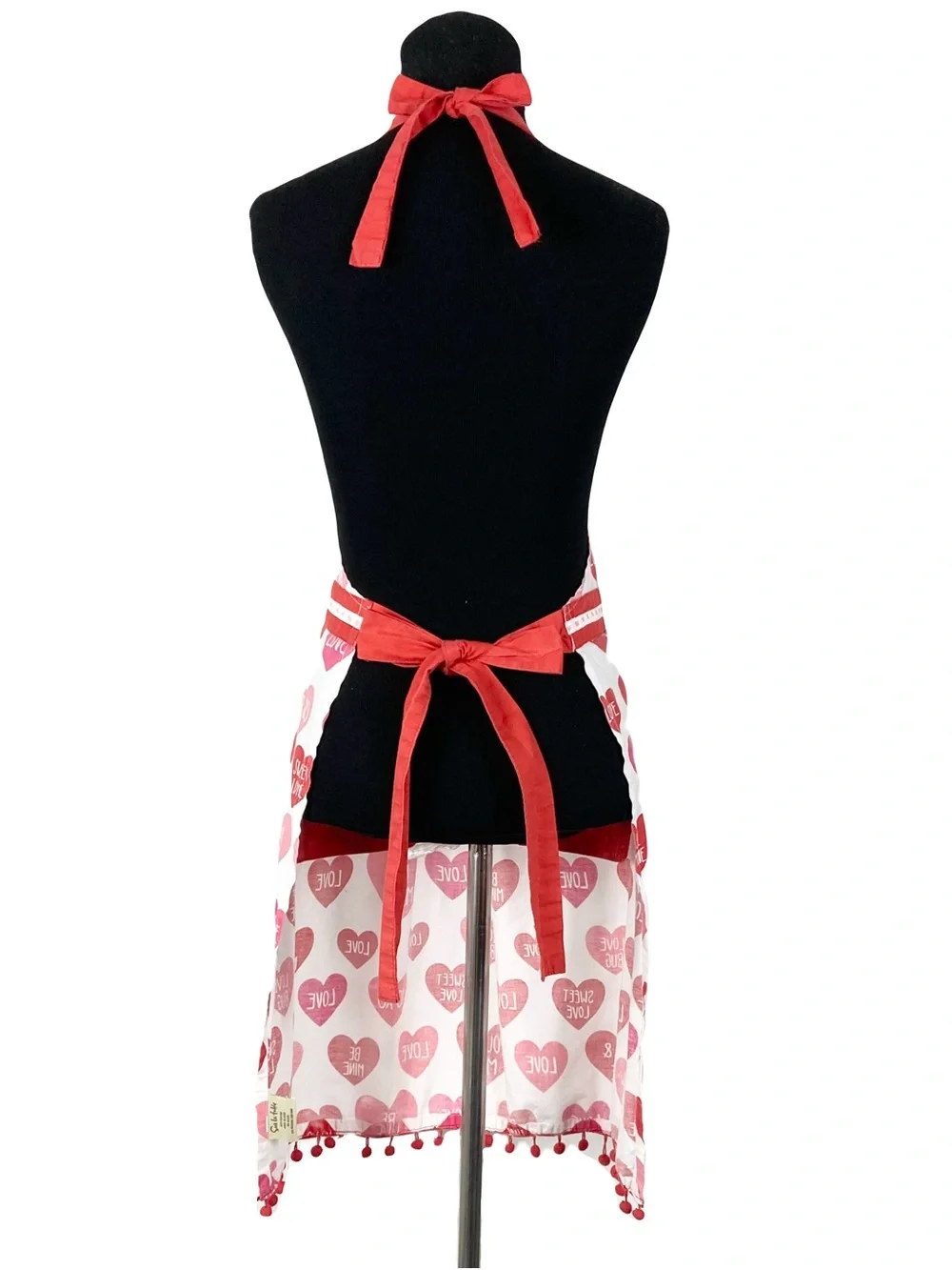SUR LA TABLE Apron Red Love Heart Pom Pom Trim